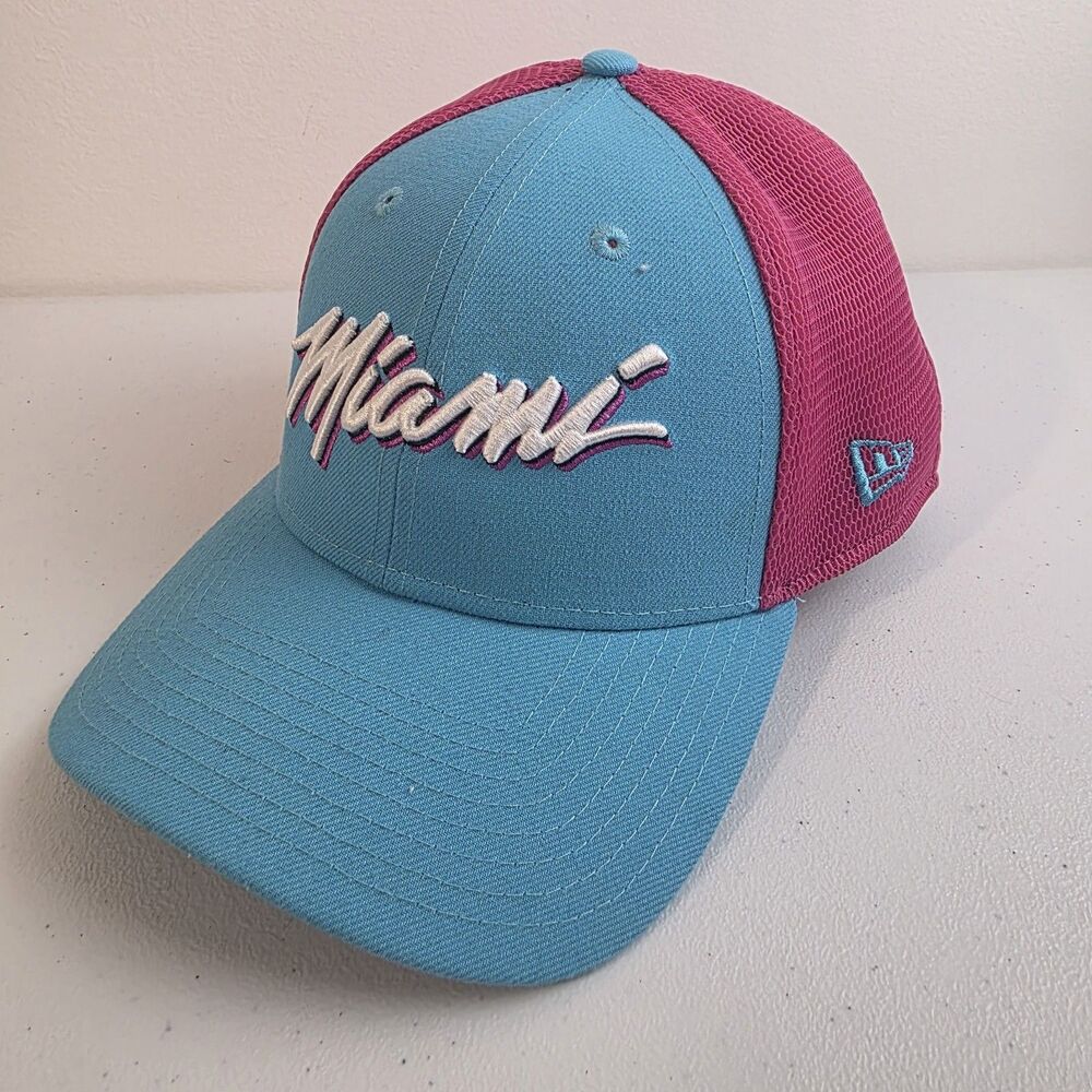 Miami Heat New Era Vice Blue Pink Flex Mesh Hat 39thirty Size S/M NBA Basketball